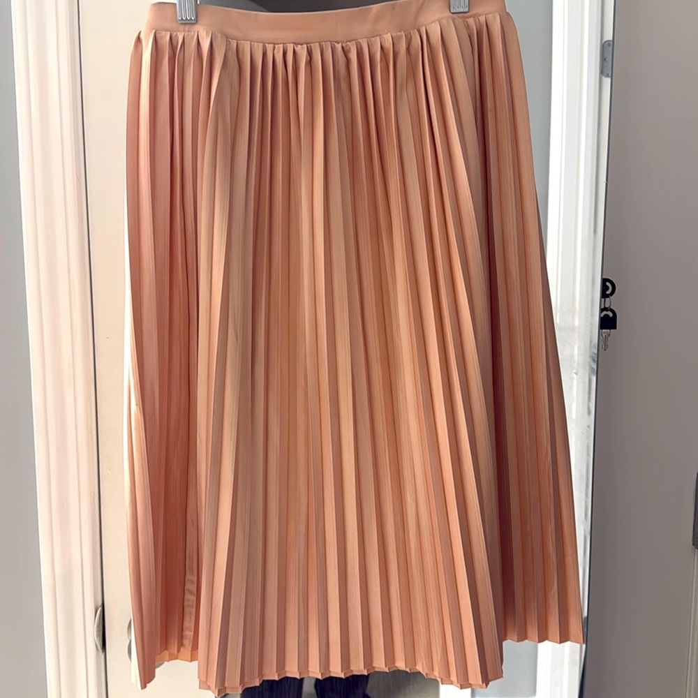 Cute blush pleaded skirt perfect for spring or summer. Pair with jean jacket.